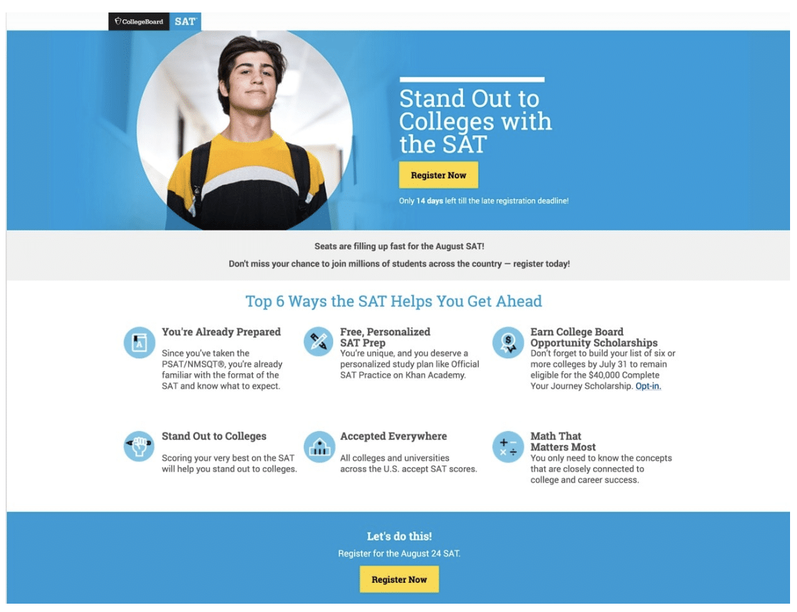CollegeBoard's landing page