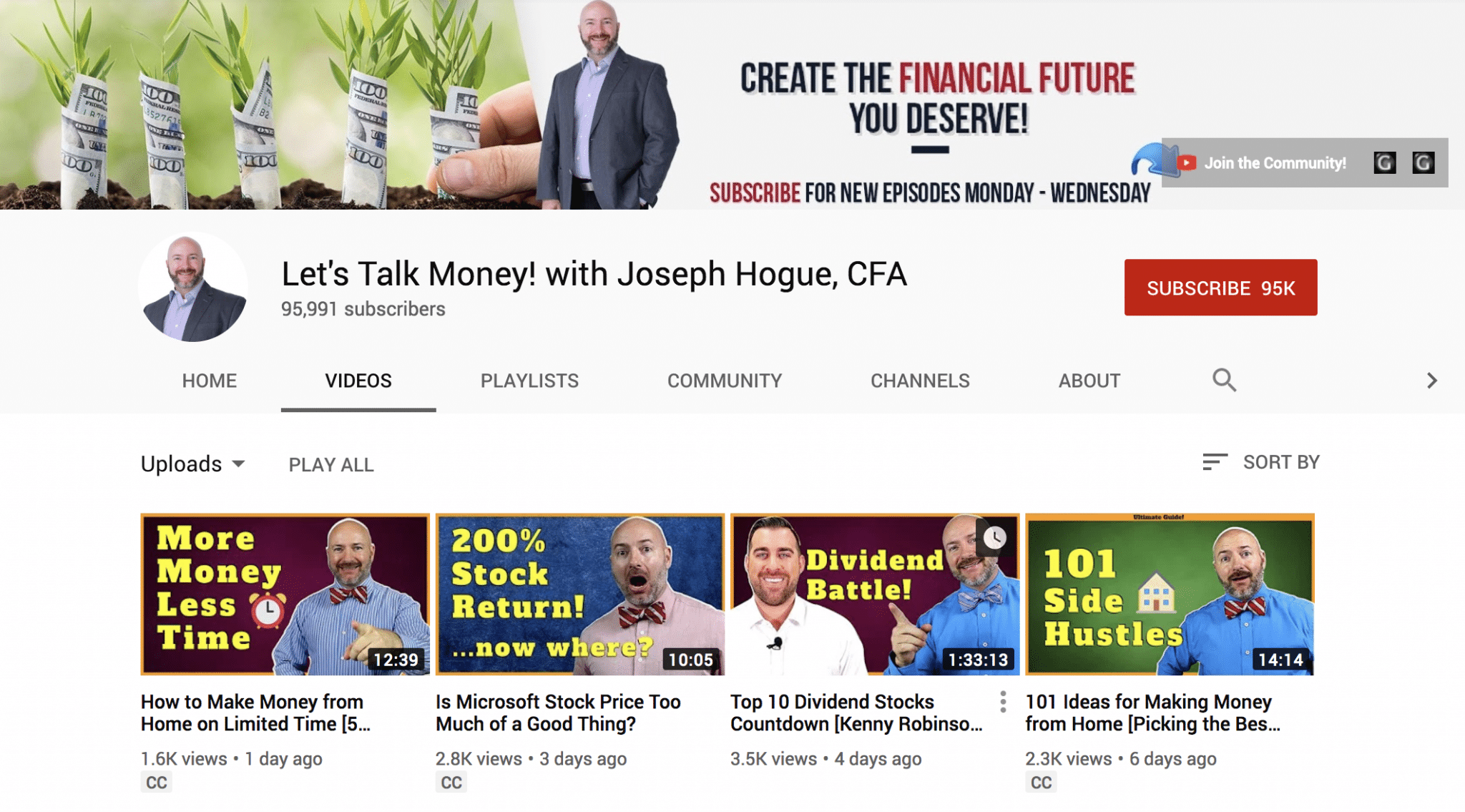 CFA Joseph Hogue's YouTube channel