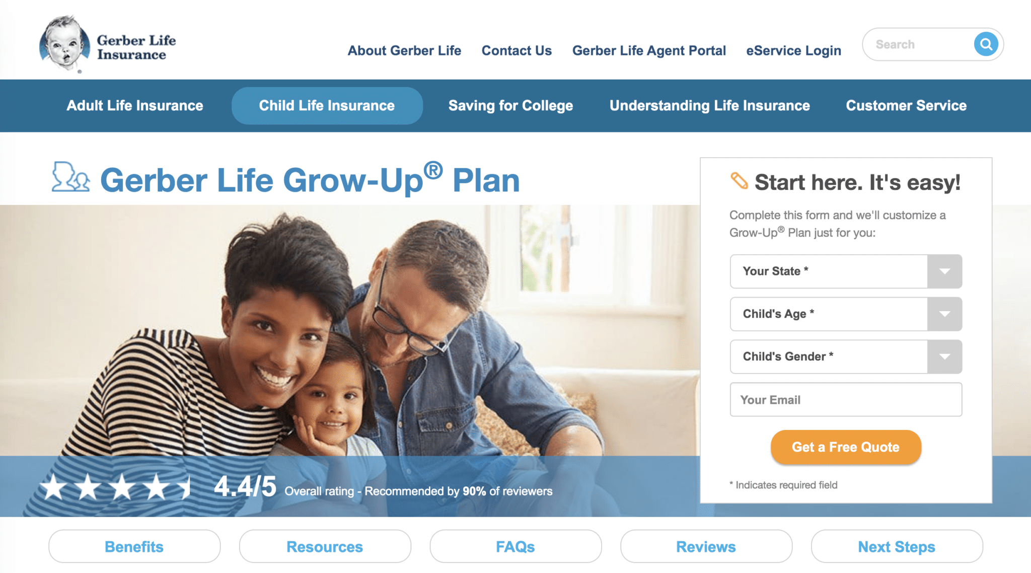 Gerber Life Insurance landing page