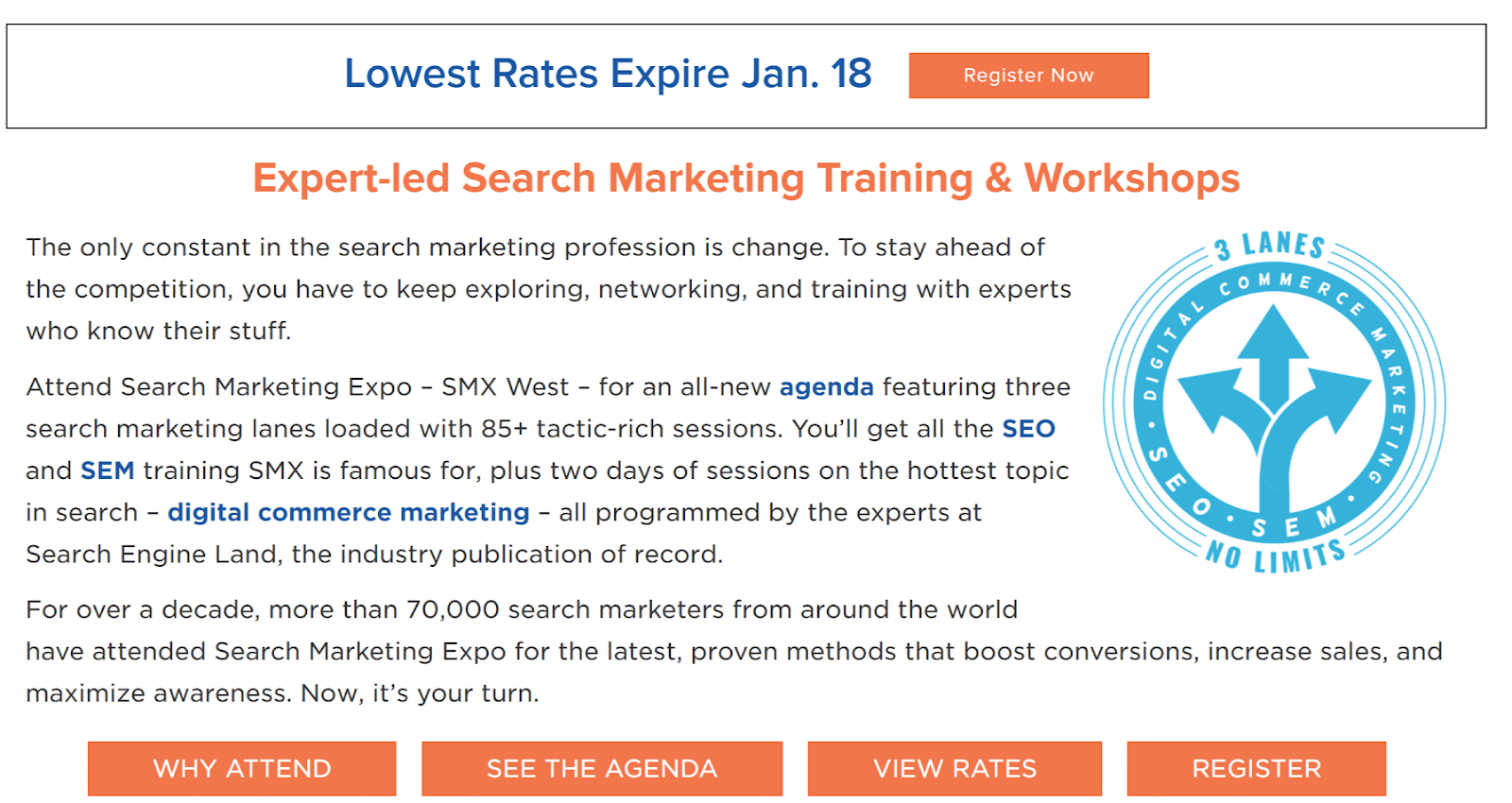 Landing page example from SMX