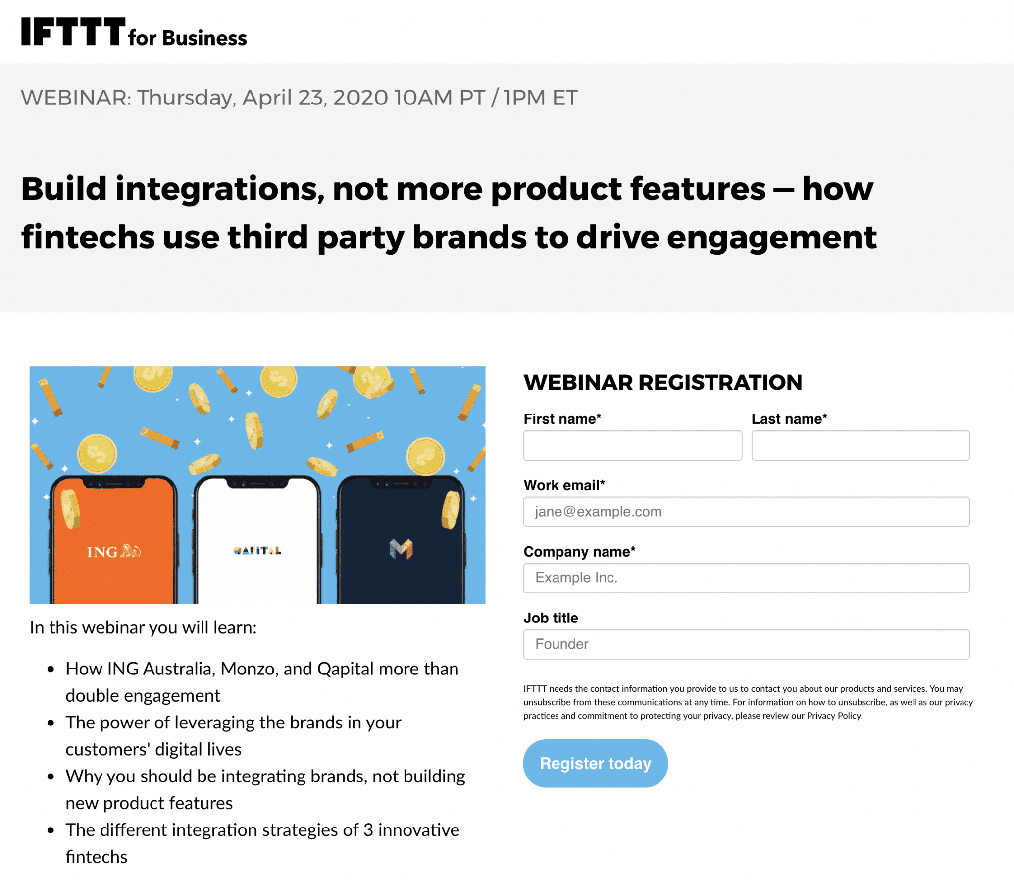 email capture landing page from ifttt