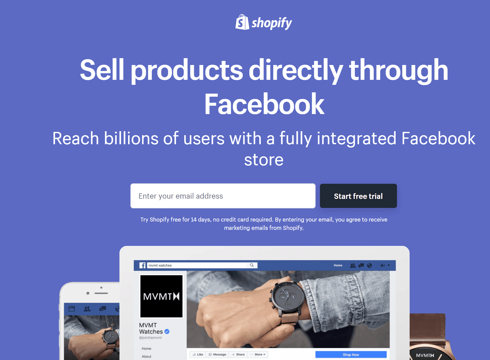 Landing page example from Shopify